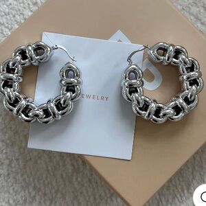 NEW✨Silver Twisted Rope U-Shape Oval/Round  Plastic Light Hoop‎ Earrings